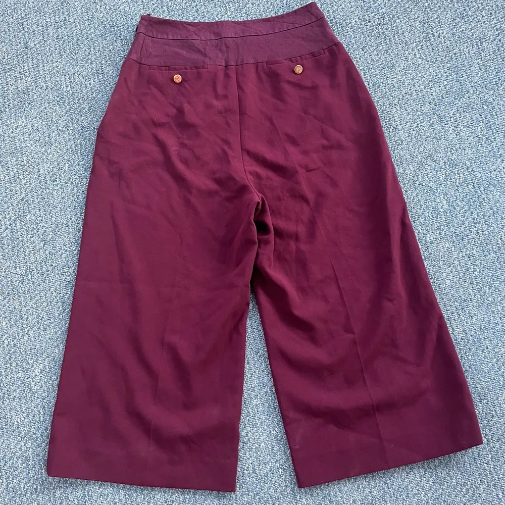 Ted Baker London Oderat Wide Leg Cropped Burgundy Pants Sz 2 - Image 9