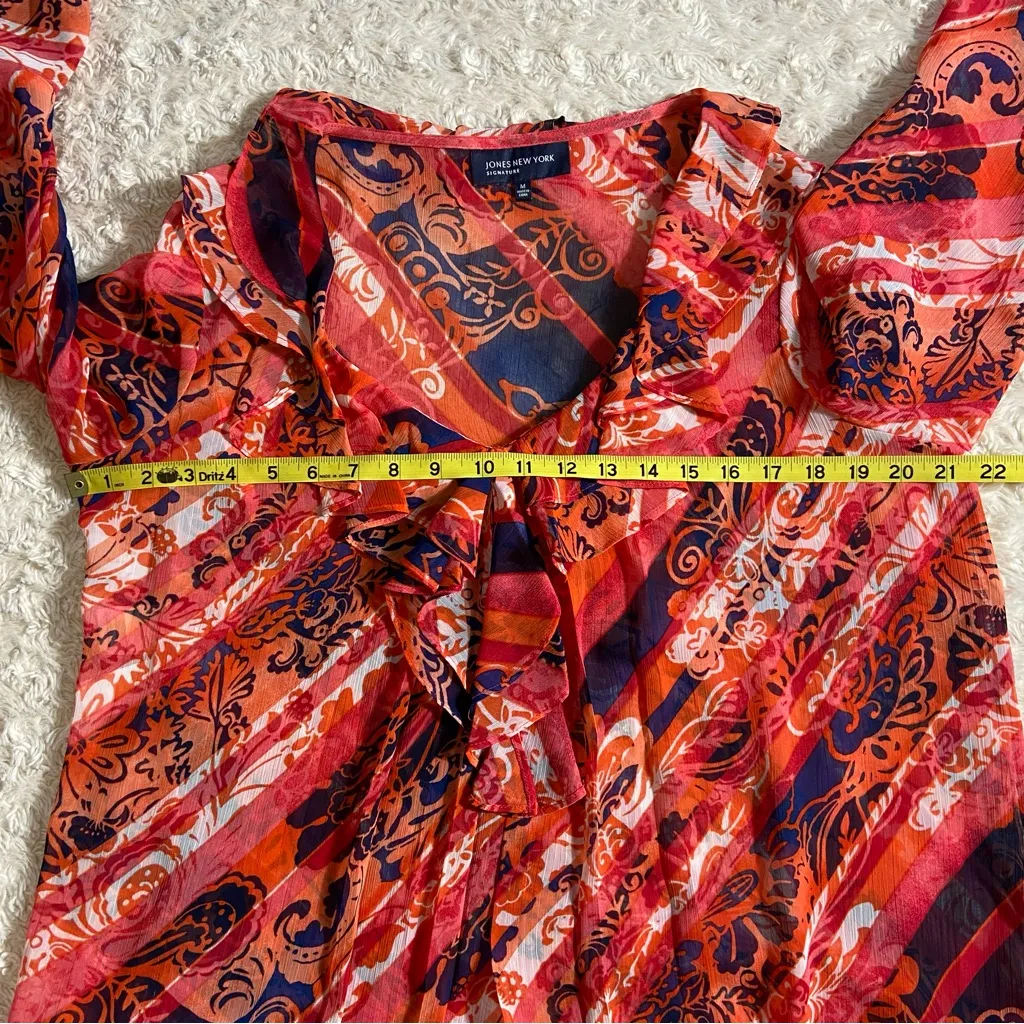 Vtg Jones New York Bell Sleeve Sheer Floral Ruffle Maximalist Blouse Medium M - Image 7