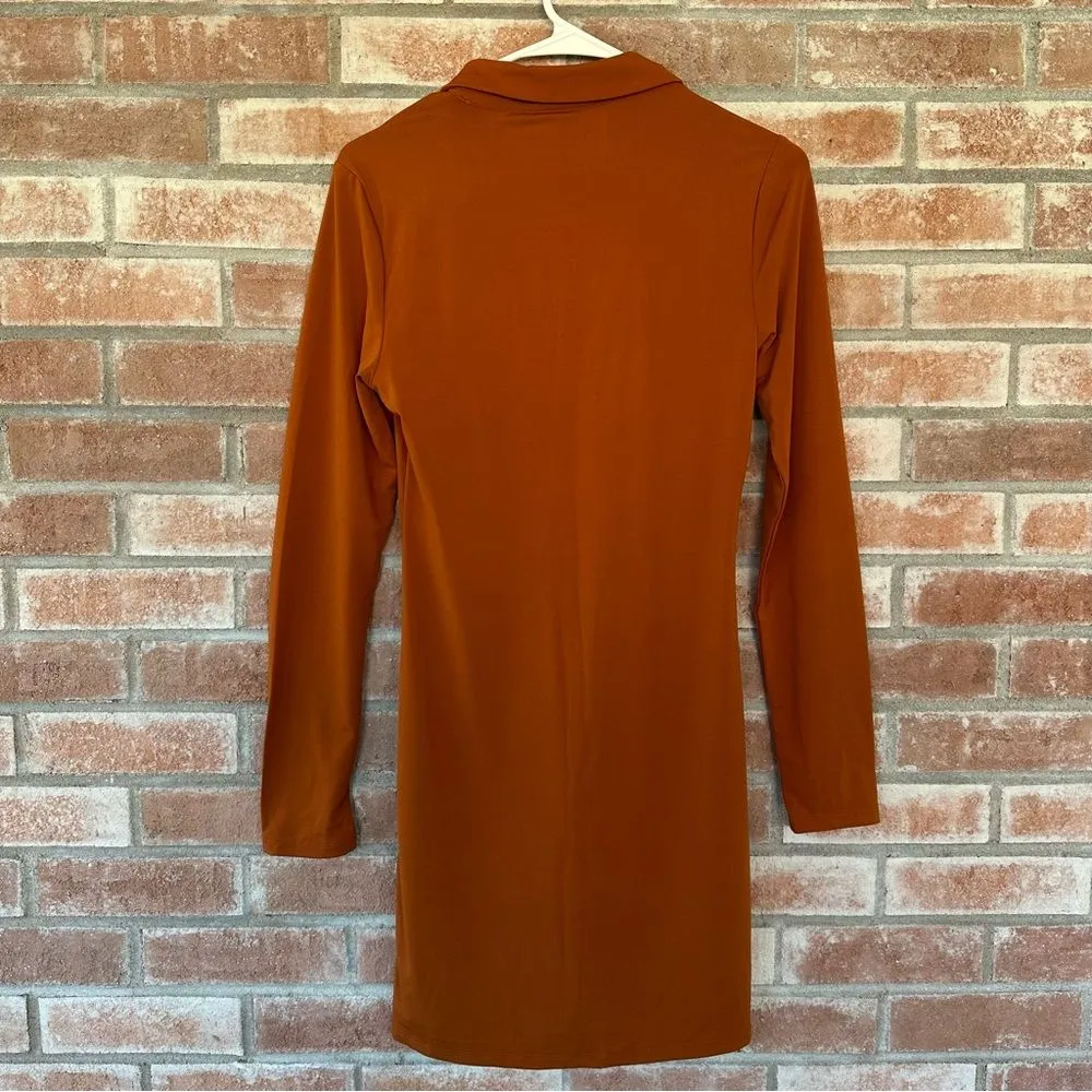 NWT Abercrombie & Fitch Slinky Knit Button Shirt Dress Rust Orange Medium Petite - Image 5