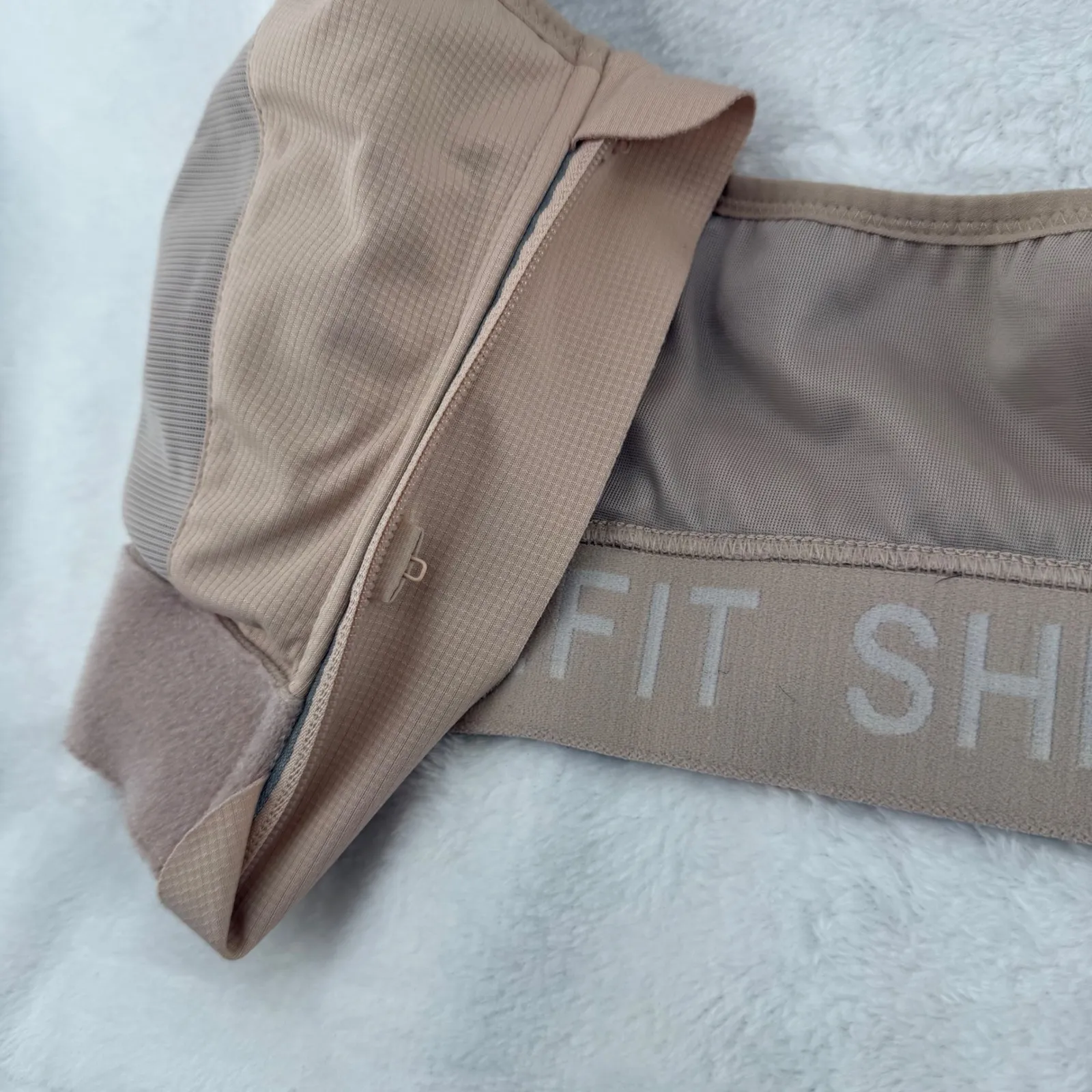 SHEFIT Adjustable Ultimate Sports Bra Beige Zip Front Impact Size XL READ Tan - Image 3