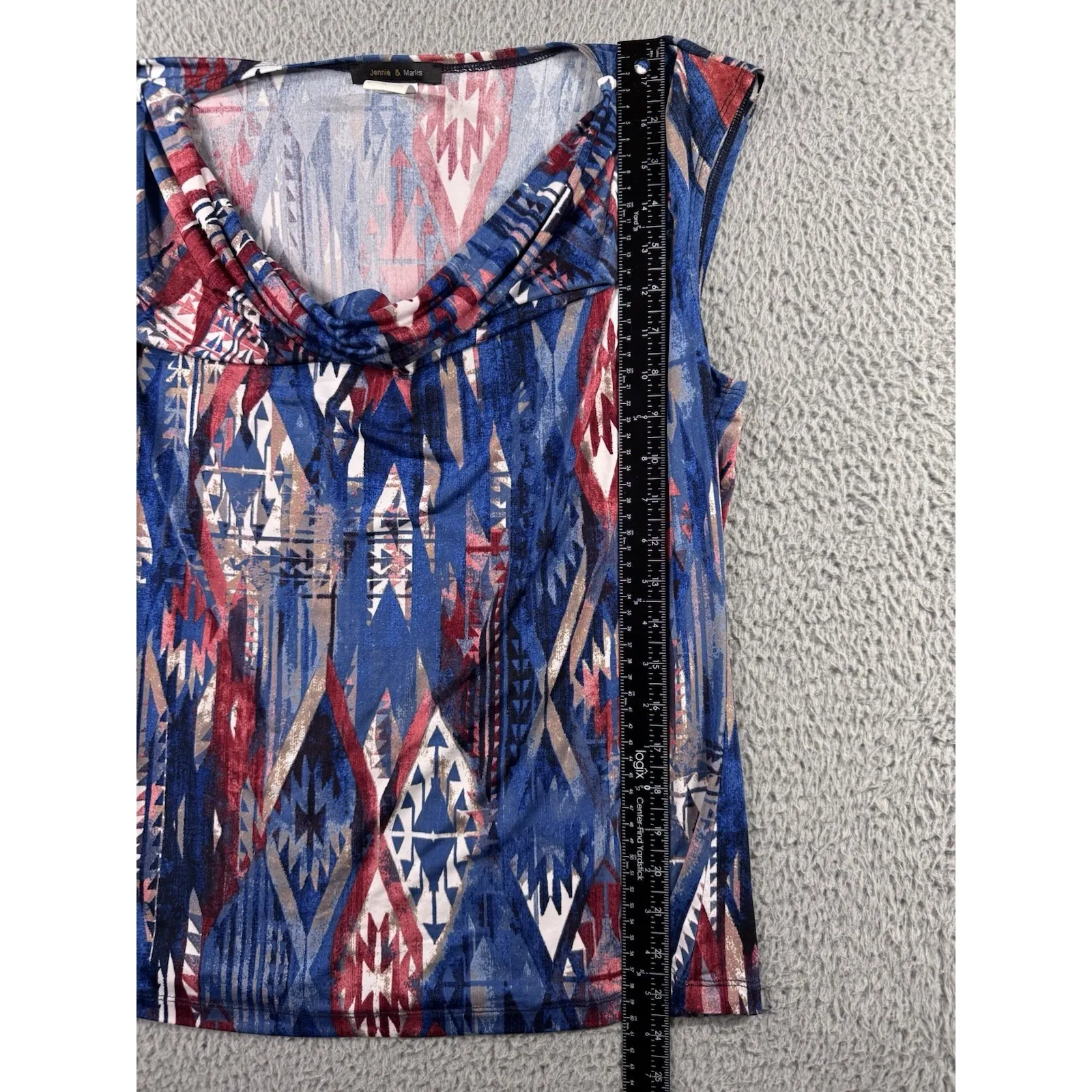 JENNIE & MARLIS Sleeveless Tribal Shirt‎ Women XL Colorful Southwestern Aztec Blue - Image 4