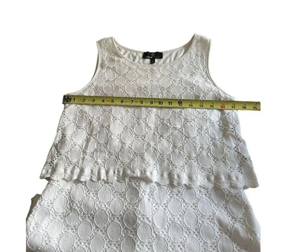 Ronni Nicole White Overlay Sleeveless Lace MIdi Dress Scalloped Hem - Image 5