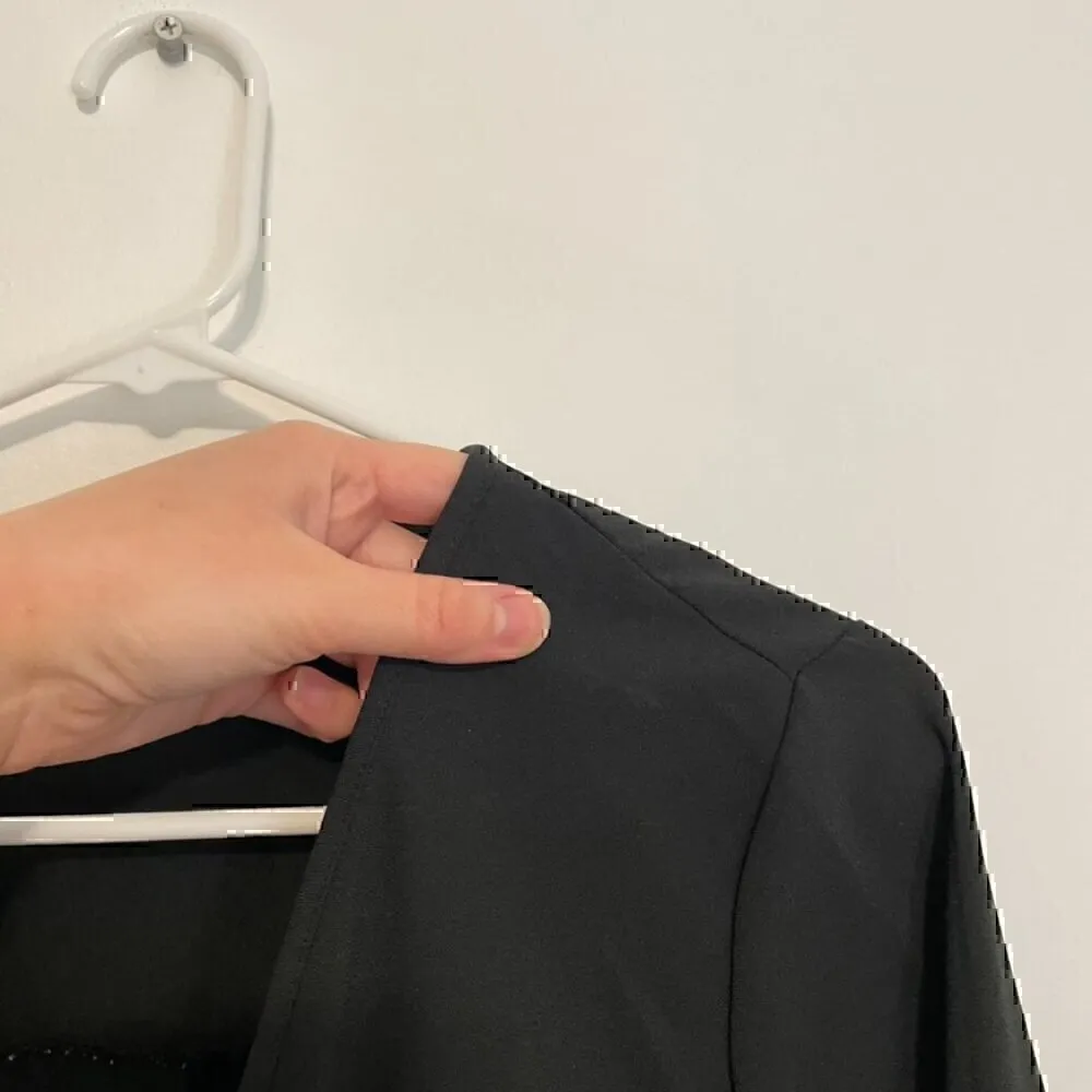 NY COLLECTION Solid Black Zip Zipper V-Neck Long Sleeve Roll Tab Romper NO BELT - Image 7