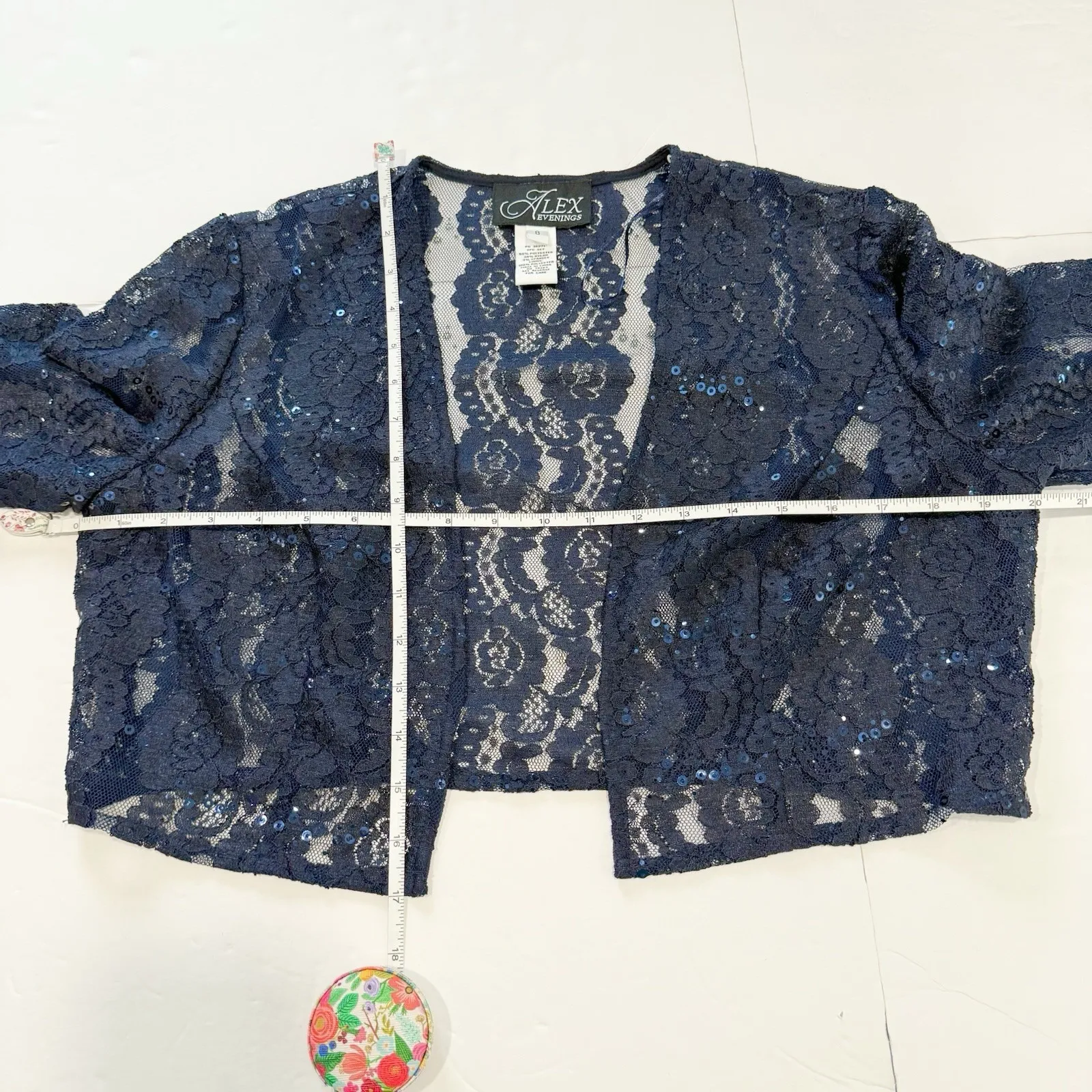 Alex Evenings Navy Blue Sequin Lace Trumpet Sleeveless Dress‎ Jacket Size 8 - Image 11