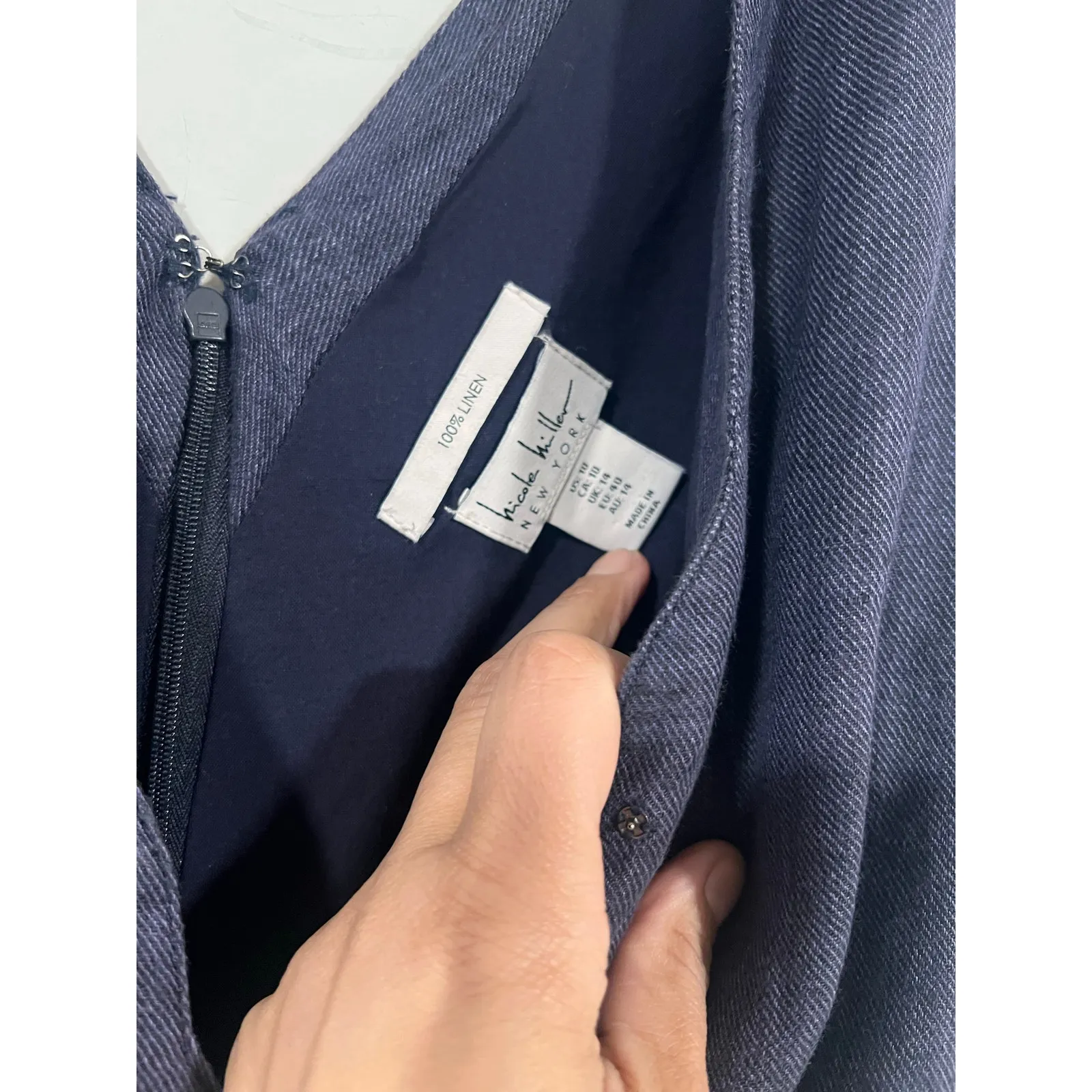 Nicole Miller Minimalist Linen Wideleg Jumpsuit Blue Size 10 no belt - Image 9