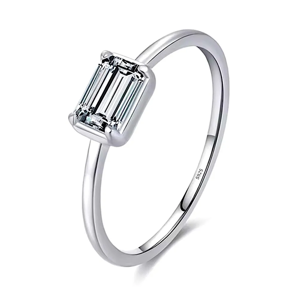 Emerald Cut Cz Ring |‎ Rhodium Sterling Silver - Image 2