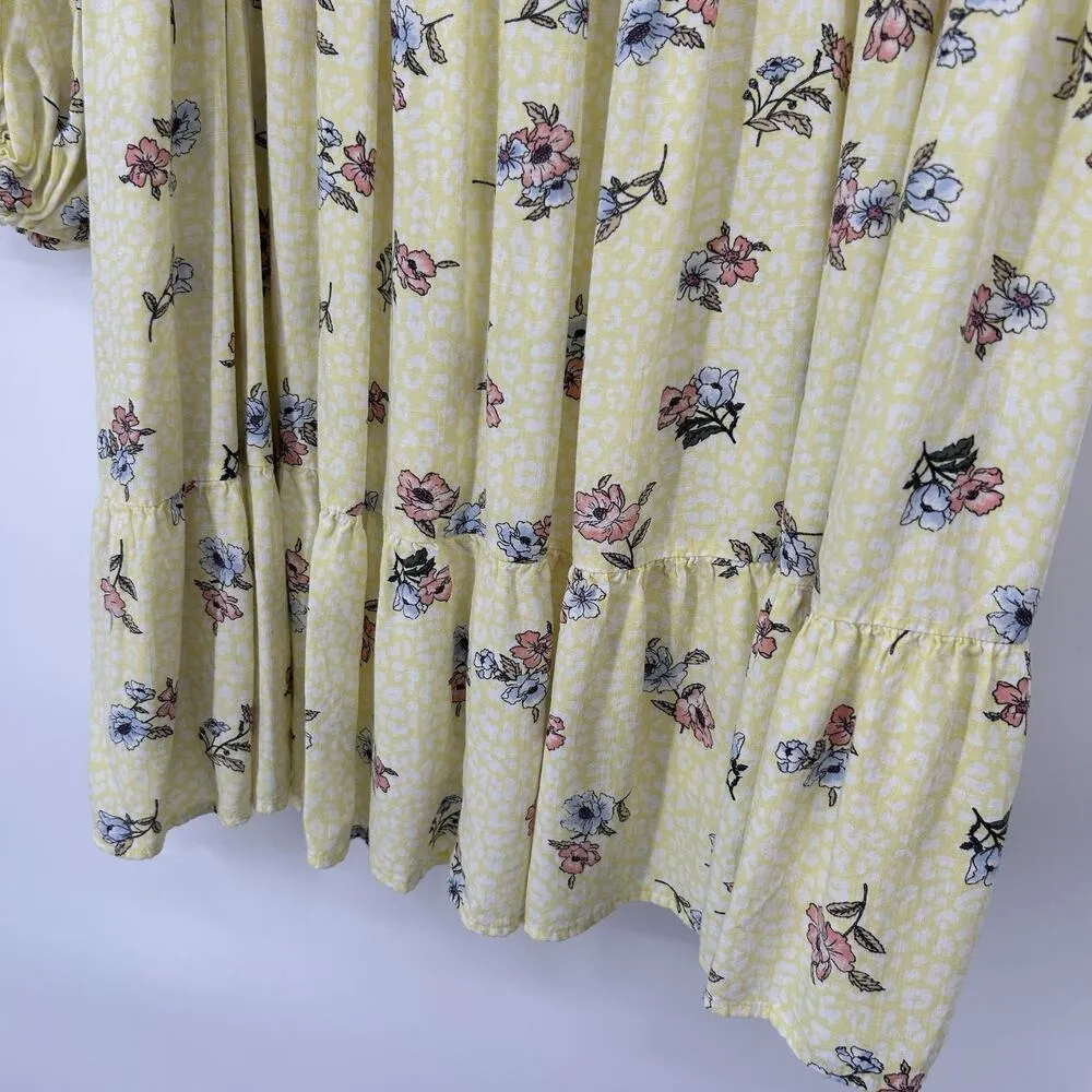 Love Fire Yellow Floral Tiered Mini Dress Boho Crochet Balloon Sleeves Size 2X - Image 5