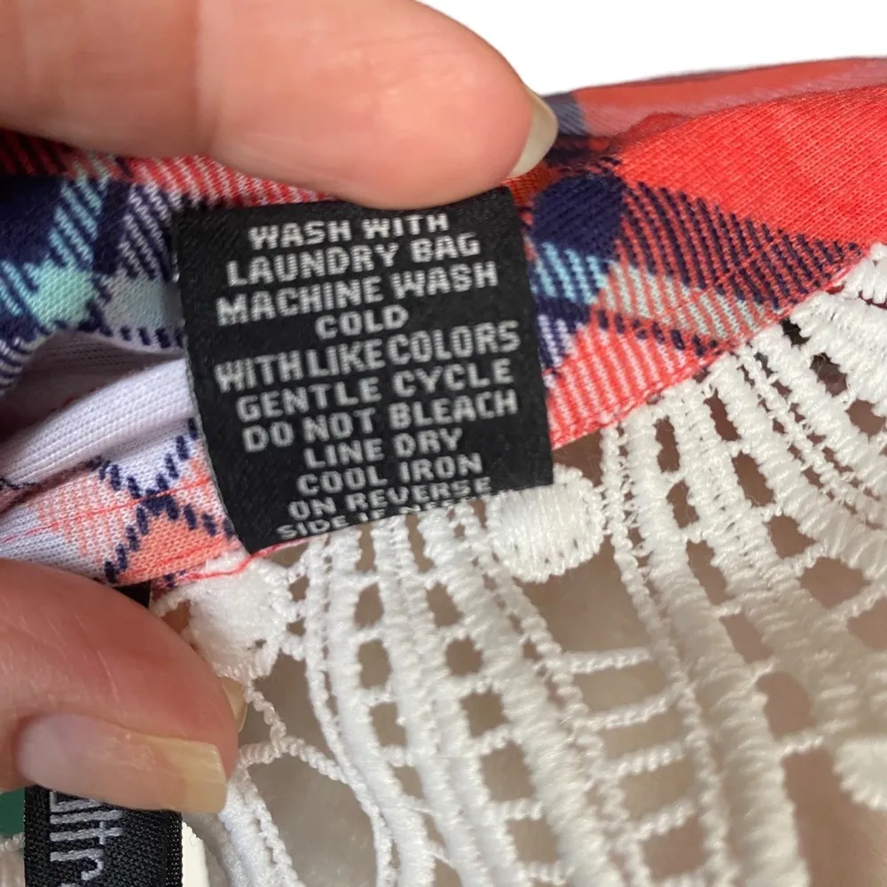 Ultra Flirt sleeveless collared button down orange white plaid top women's M - Image 12