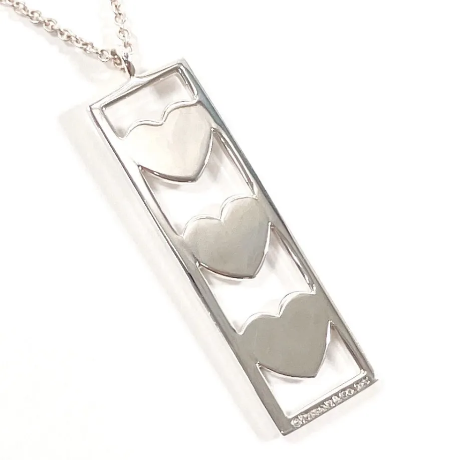 TIFFANY&Co. Tiffany Triple Heart Plate Necklace Silver 925 Women’s RARE - Image 5
