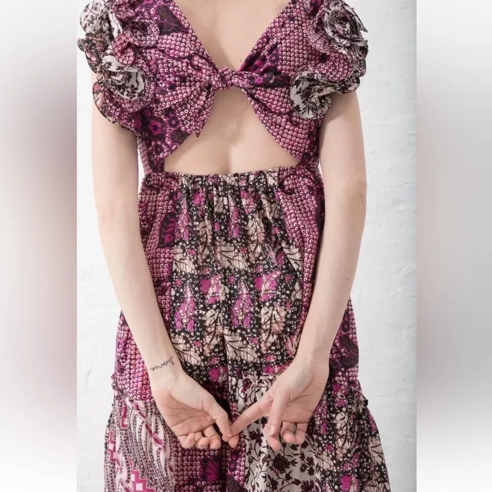 ULLA JOHNSON Zoya Ruffle Tiered Floral Maxi Dress in Fuchsia Size 4 - Image 8