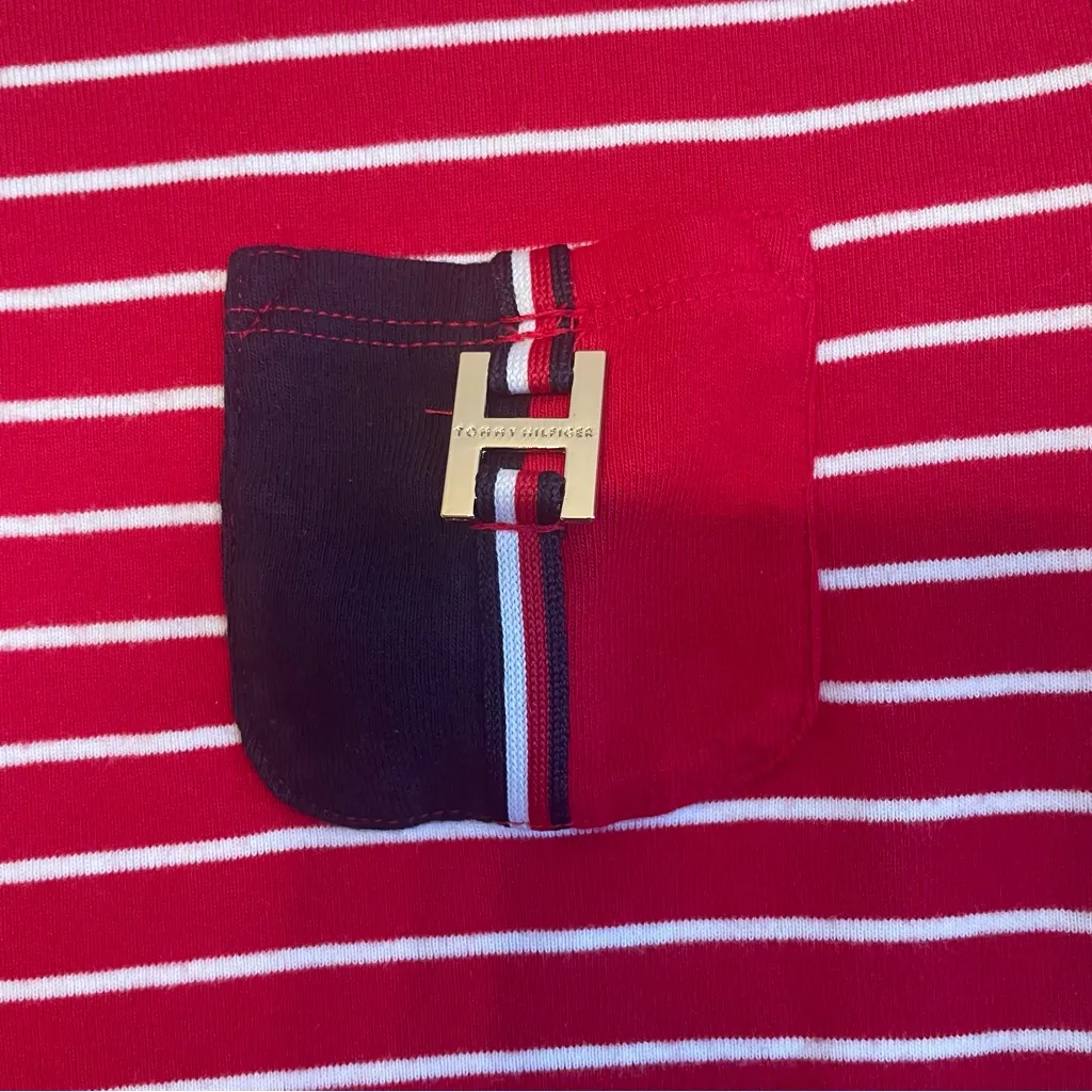 Tommy Hilfiger Women Sailaway T-Shirt Dress Med Red White Striped 100% Cotton - Image 5
