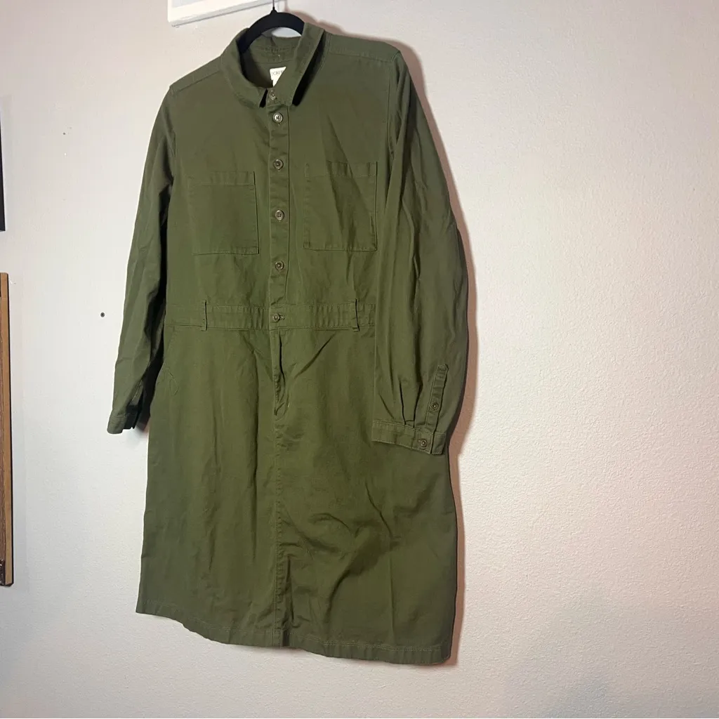 J. Crew Factory Utility Mini Shirt Dress Olive Green Size 16 Cotton Belted - Image 5