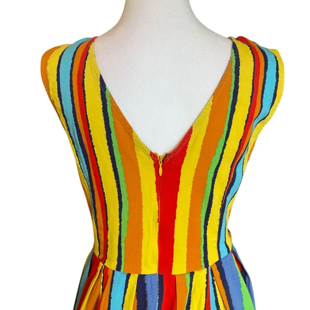 Rainbow Striped Mini Dress Retro 1950s Rockabilly Party Swing Dress Womens 2XL Red Size XXL - Image 6
