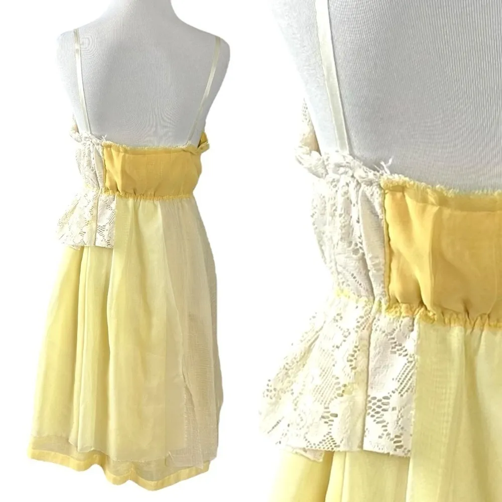 Layered Tulle & Lace Rosette Coquette Fairy Dress Butter Yellow Size Small - Image 5