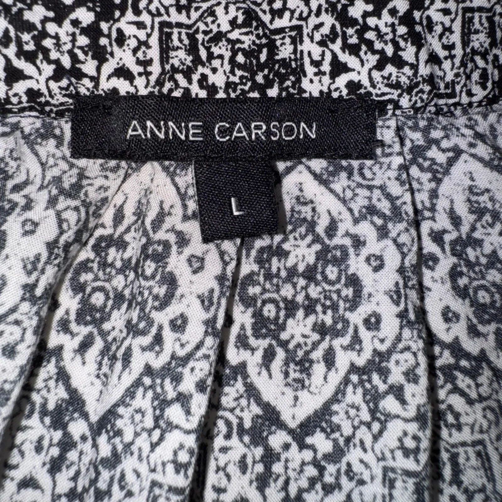 Anne Carson Sleeveless Blouse Top Black White Patterned Size L‎ - Image 3