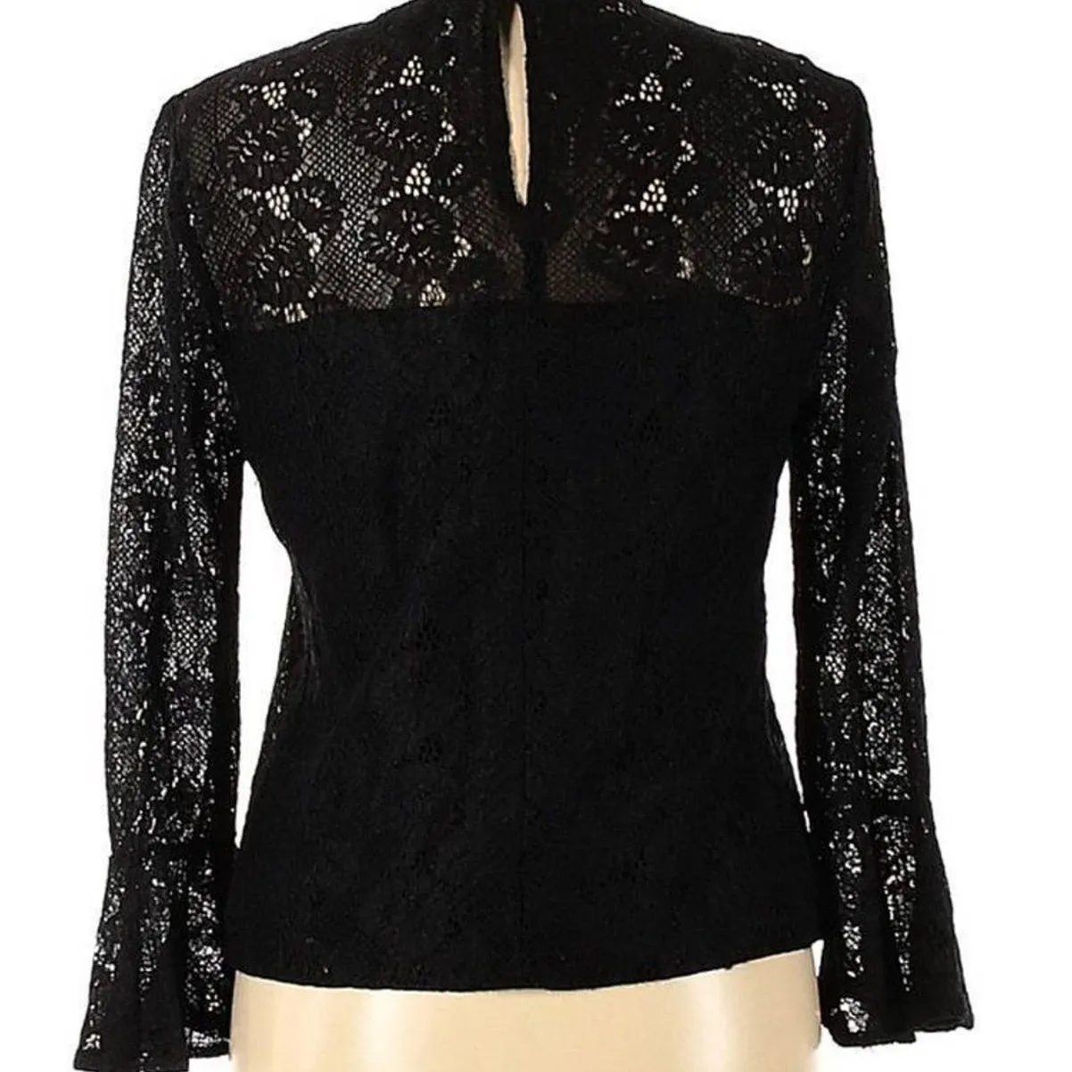 Lulus Women's Black Lace Bell Sleeve Blouse – Size Medium, Excellent Condition - Image 9