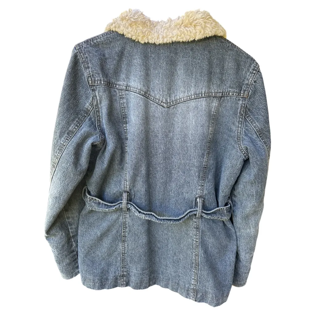 Y2K Mudd Faux Fur Trim Vintage Denim Jacket Size Medium - Image 2