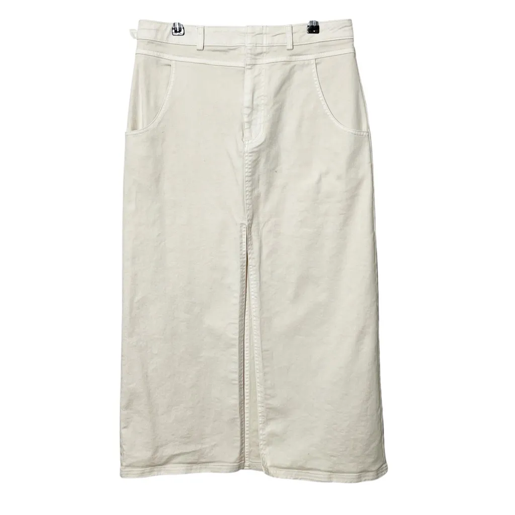 Pilcro Madi Front Slit Denim Midi Skirt Size 10 Cream White High Rise Minimalist - Image 2