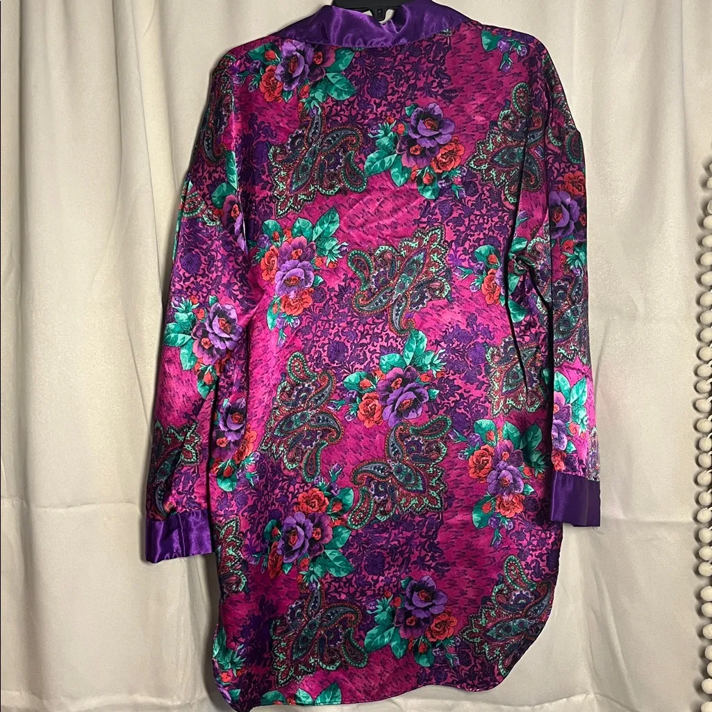 Vintage Victoria’s Secret Gold Label Floral Purple Satin Night Shirt Dress P/S - Image 2