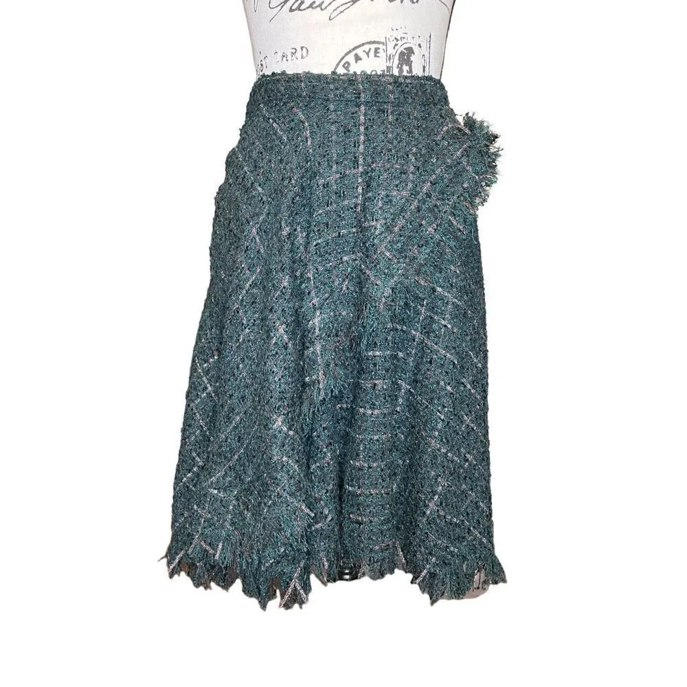 Anthropologie Eva Franco Emerald Gold‎ Tweed Skirt, Size 8P Green - Image 2