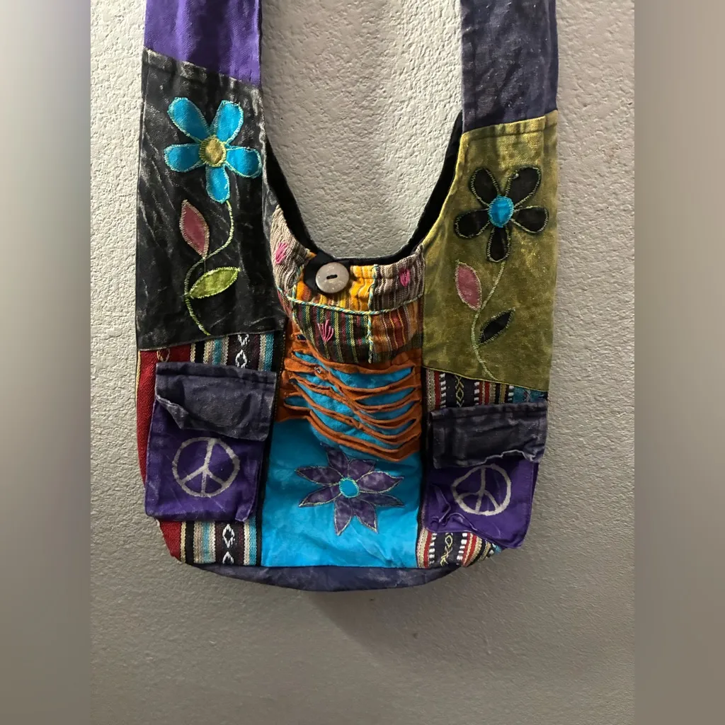 Colorful Boho Patchwork Crossbody Bag Blue - Image 6