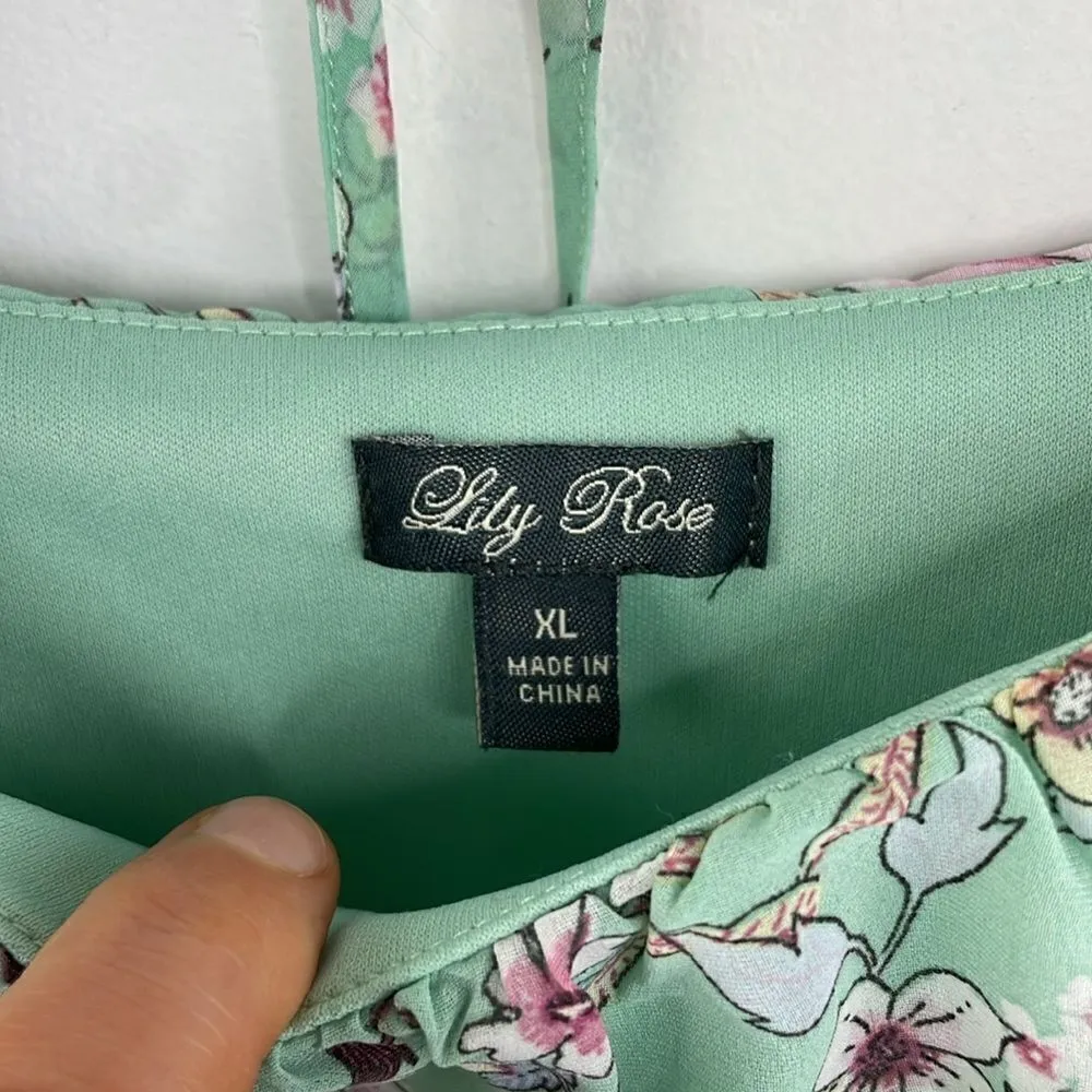 Lily Rose Seafoam Green Floral Short Sleeve Scoop Neck Mini Length Dress Size XL - Image 10