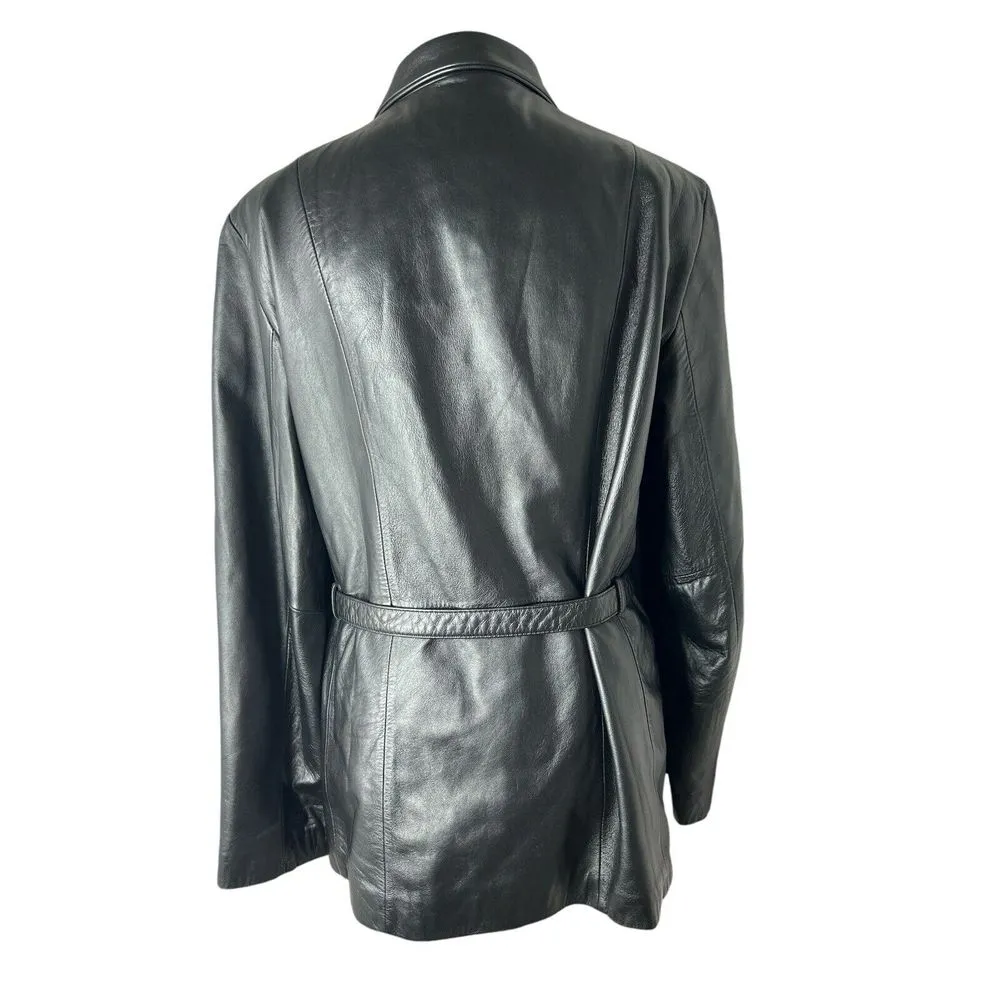 Vintage Lambskin Leather Tie Waist Belted Jacket Women's Size Large Worthington‎ - Image 3
