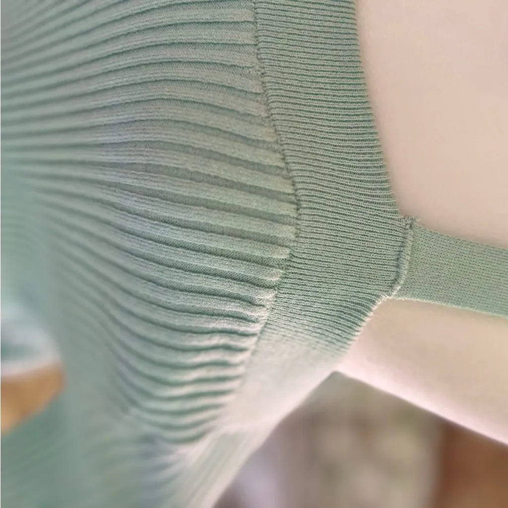 NWT Hem & Thread Sweater Cold Shoulder Ribbed Green Tie Hem S Dressy Party Mod - Image 3