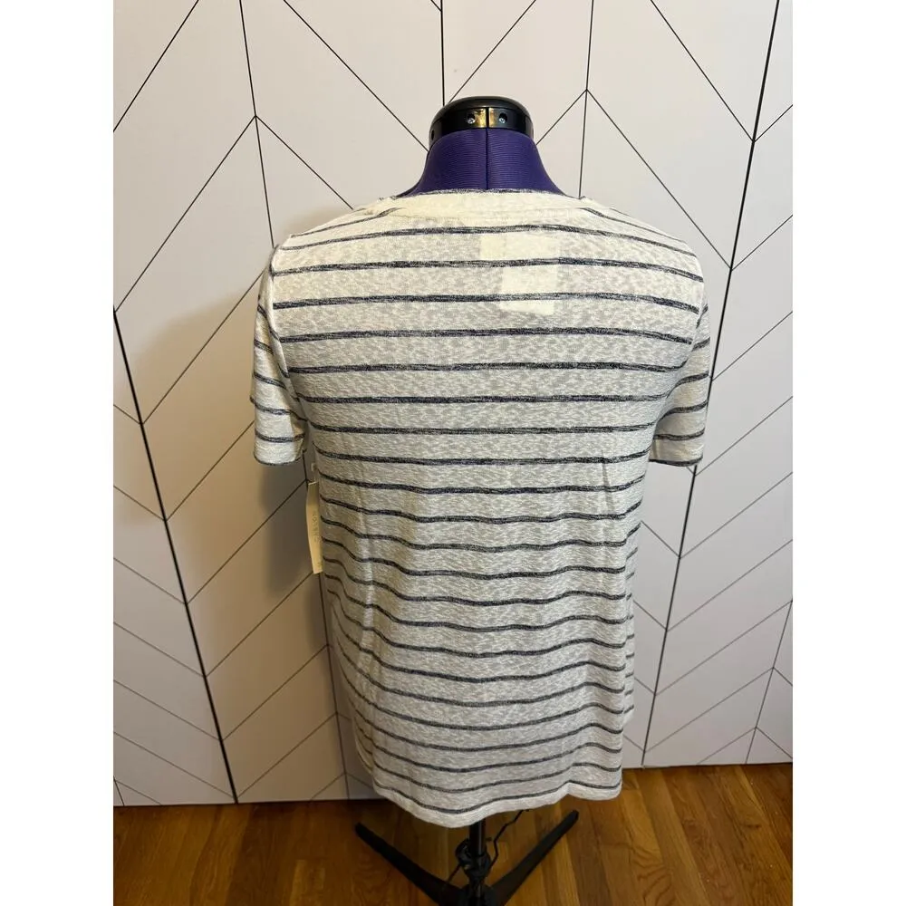 Caslon Women’s Large Ivory Navy StripeV-neck Short Sleeve T-shirt Nautical New - Image 4