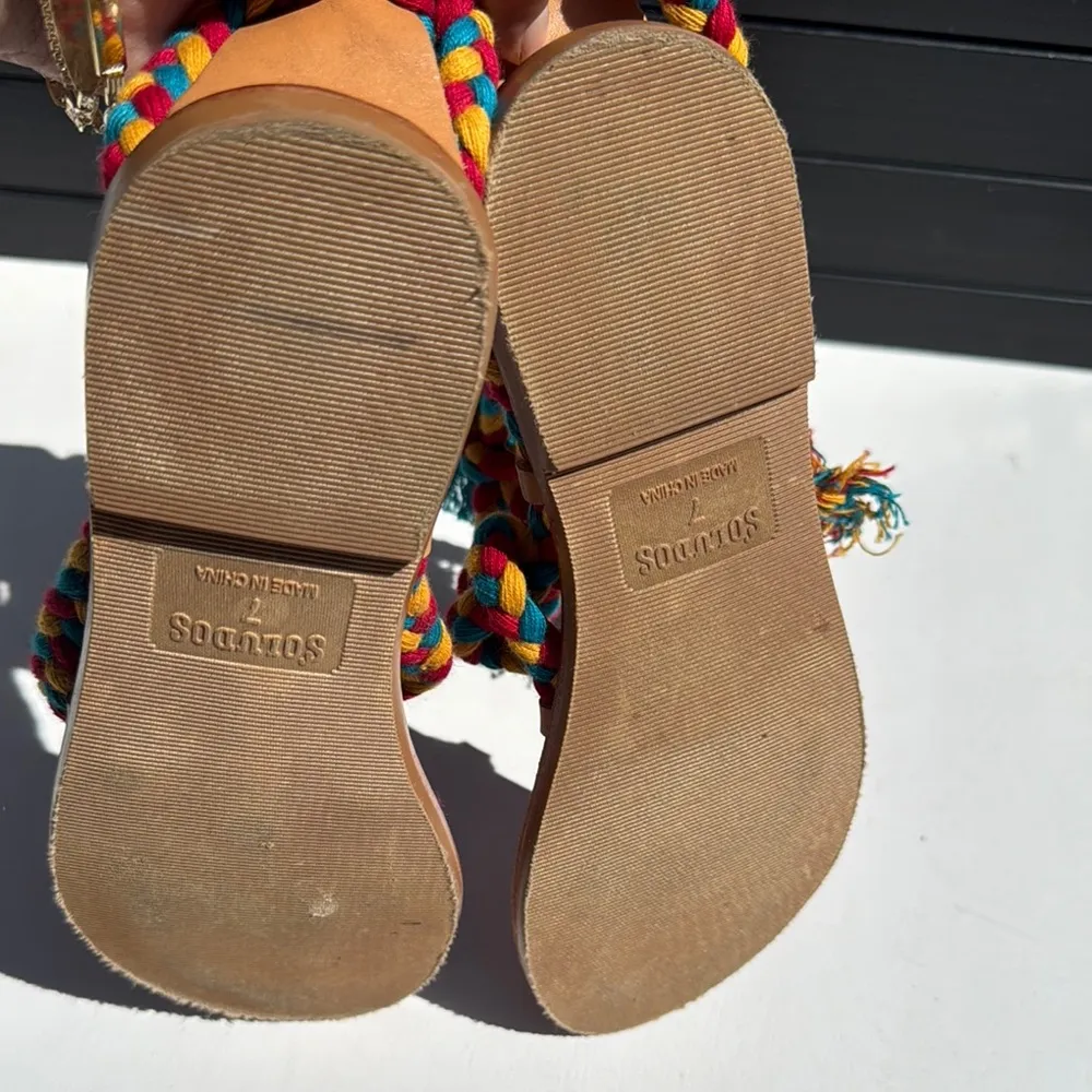 Soludos ankle tie wrap sandals multicolored red yellow blue rope flat size 7 - Image 6