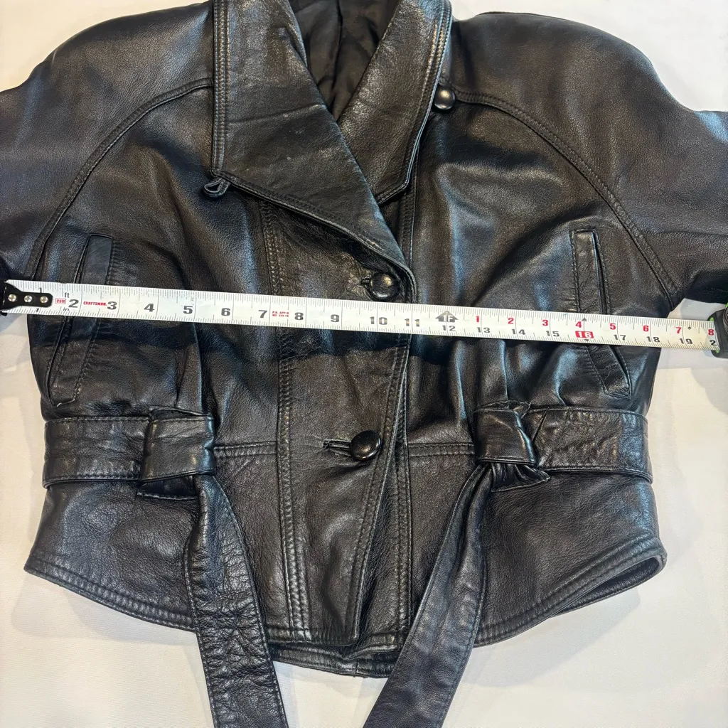 VINTAGE ALTIERI LINEA PELLE Made in Italy Black Leather Cropped Jacket Size 42 - Image 10