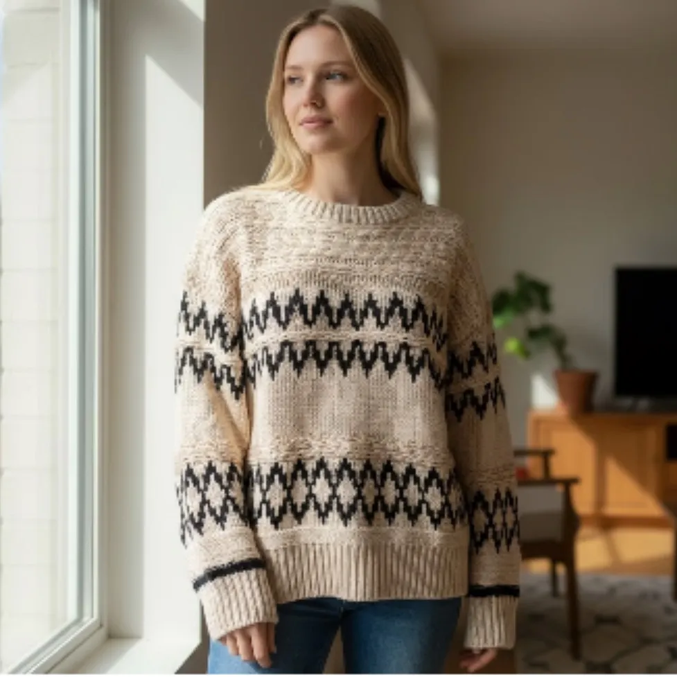 Skies Are Blue Womens Fair Isle Knit Sweater Sz S Preppy Heritage Nordic Chunky - Image 2