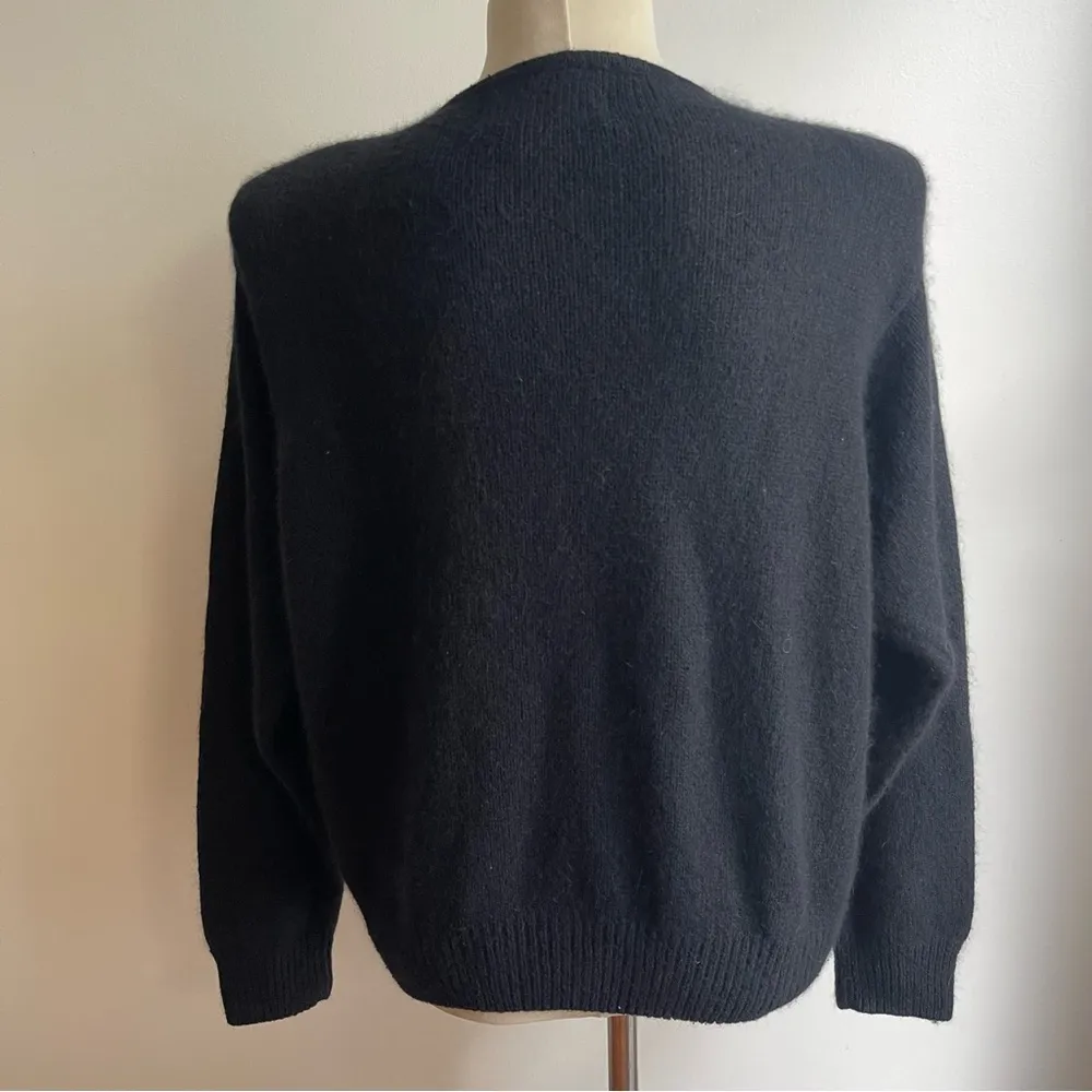 Vintage 80s Forenza Beaded Sweater Angora Silk Black Silver Rhinestone Large - Image 5