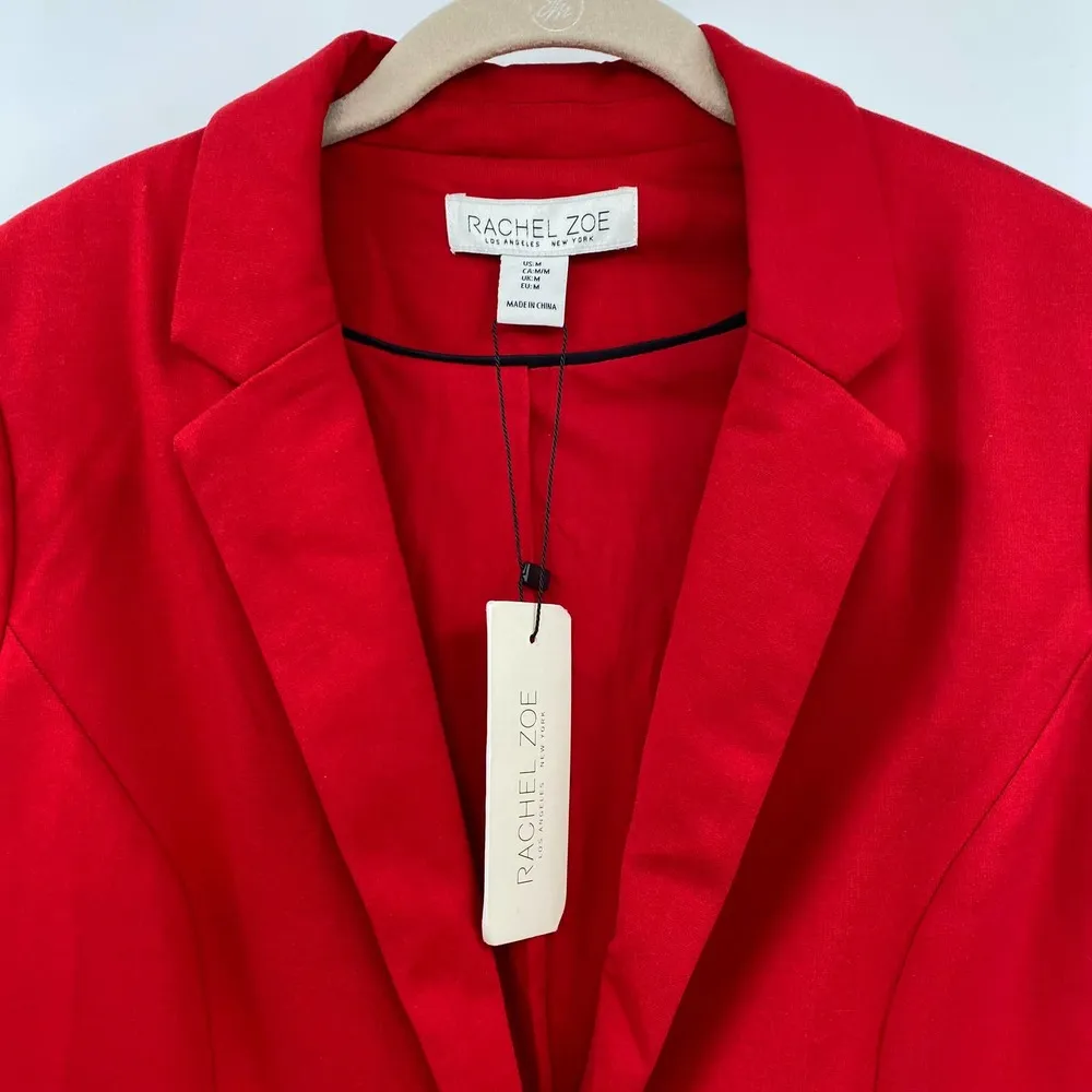 Rachel Zoe Blazer Red Single Button Stretch Knit Notched Collar NWT Size Medium - Image 3