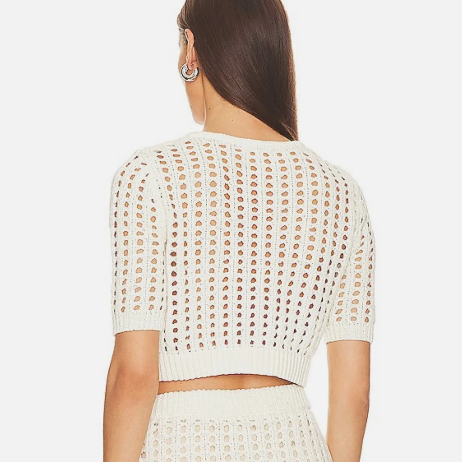 525 America Adele Cropped Short Sleeves Cardi Chalk size S Brown - Image 4