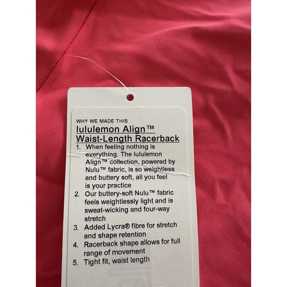 Lululemon Align Waist Length Racerback Tank Nulu Size 4 Lipgloss LIPG 08395 Pink - Image 5