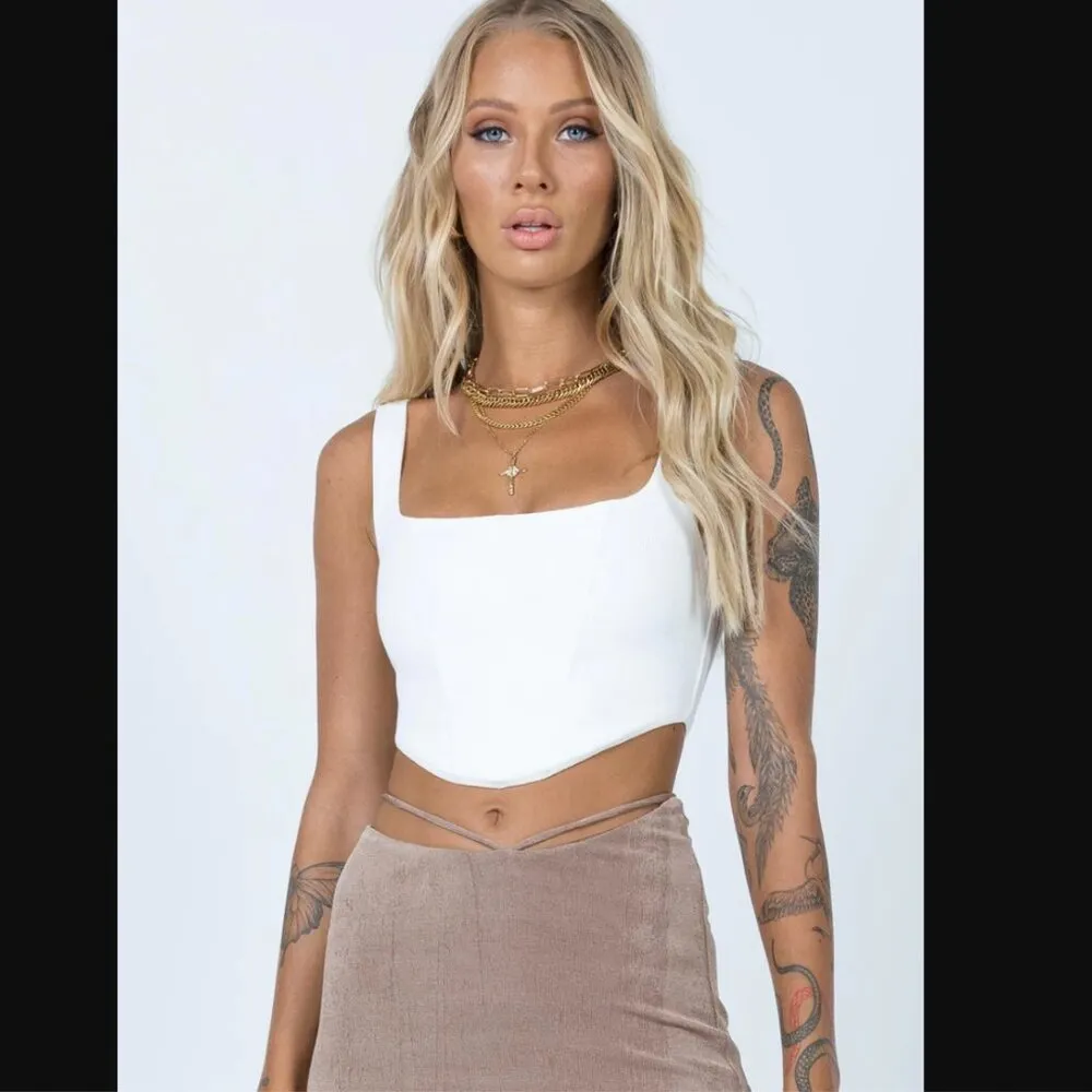 Kaeshia White Ribbed Cropped Bustier Top 4 - Image 2