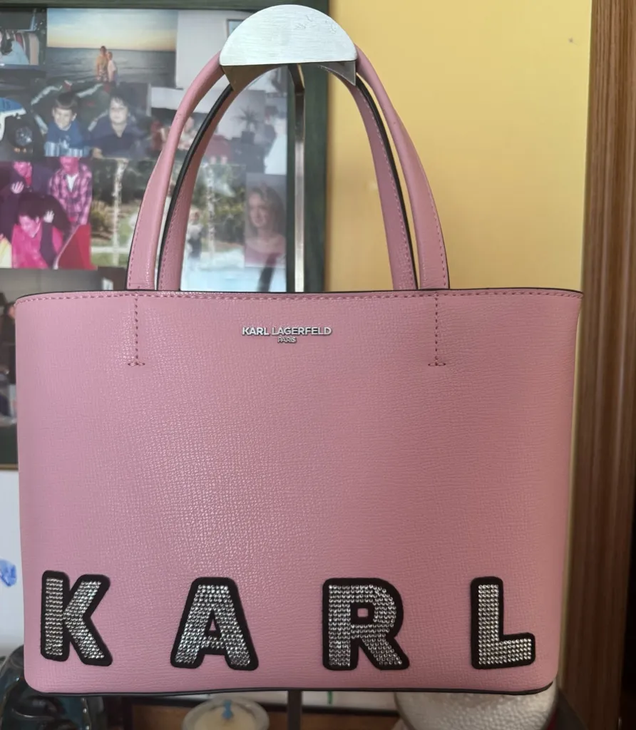 KARL LAGERFELD TOTE BAG KARL CRISTALES ROSA WITH LOGO STRAP NWT - Image 1