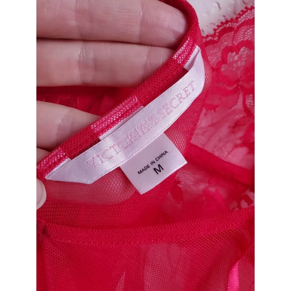 Victoria's Secret Babydoll Women Small Red Lace Bow Slip Dress Sheer Cami Ruffle - Image 6