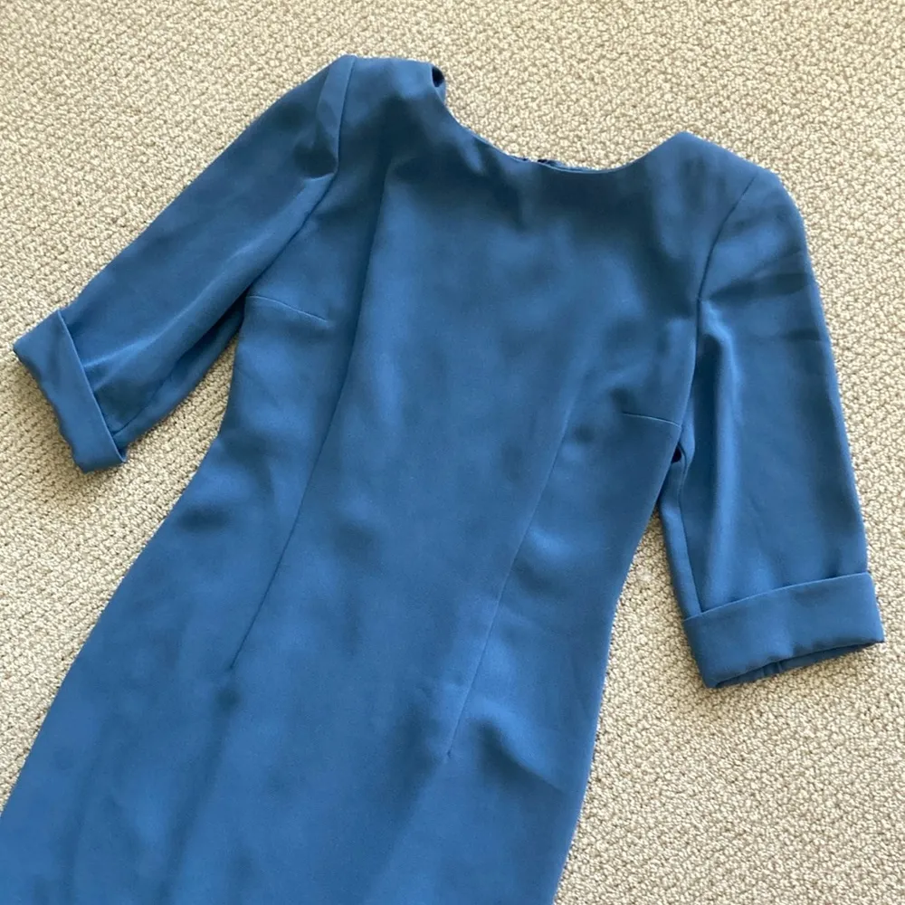 Diana Morgan Vintage Business Formal Blue Midi Dress Shoulder Pads 1990s 4 EUC - Image 2