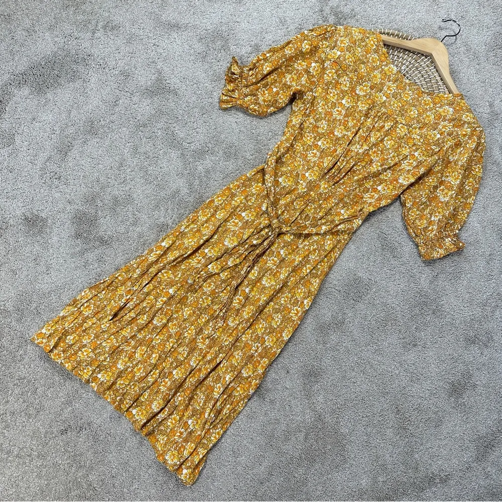 NWT Faithfull the Brand Rafa Dress V-Neck Puff Sleeve Saffron Delphine Floral 4 - Image 8