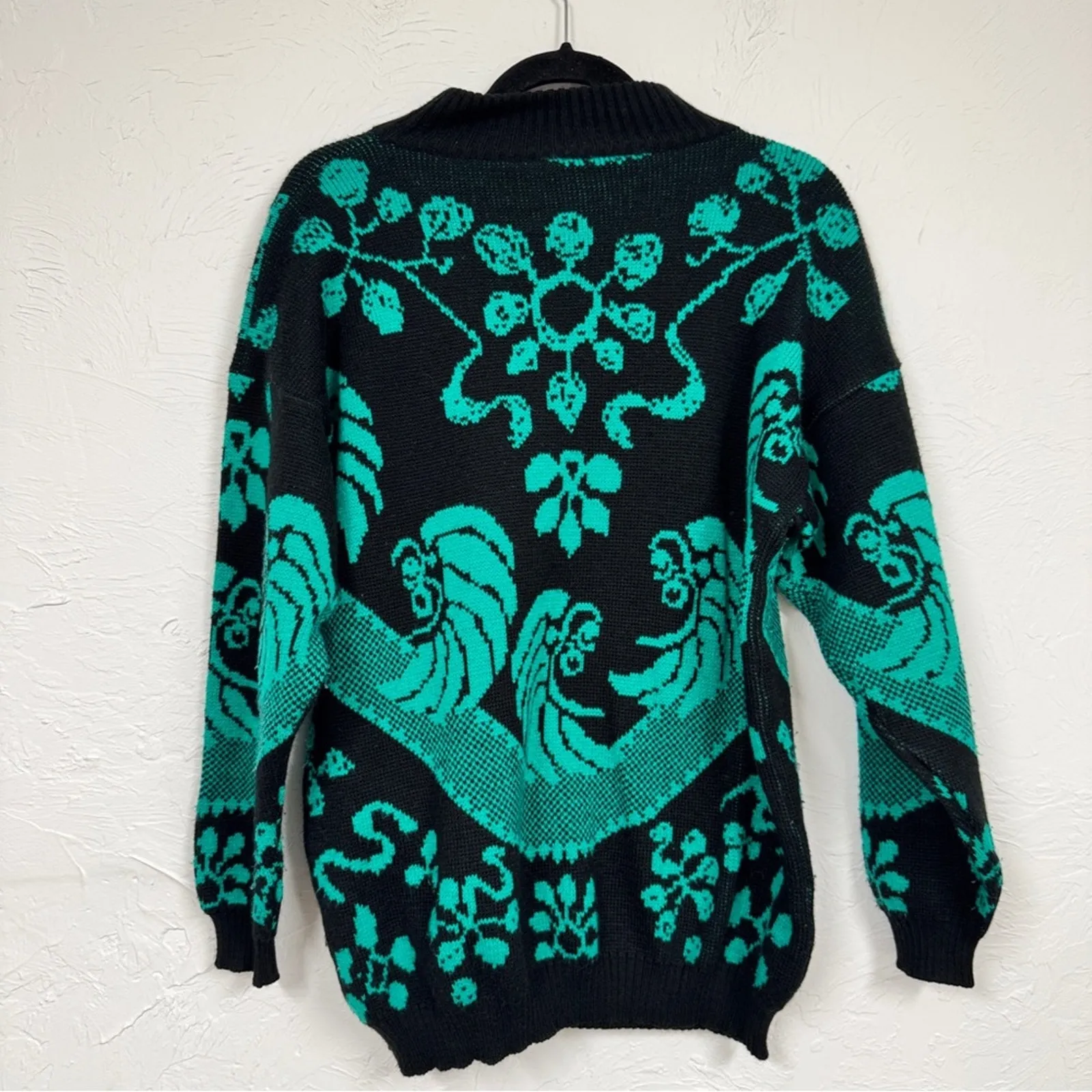 Vintage Green Black Paisley Mock Neck Sweater Womens M Grandma Core Chunky Size M - Image 8