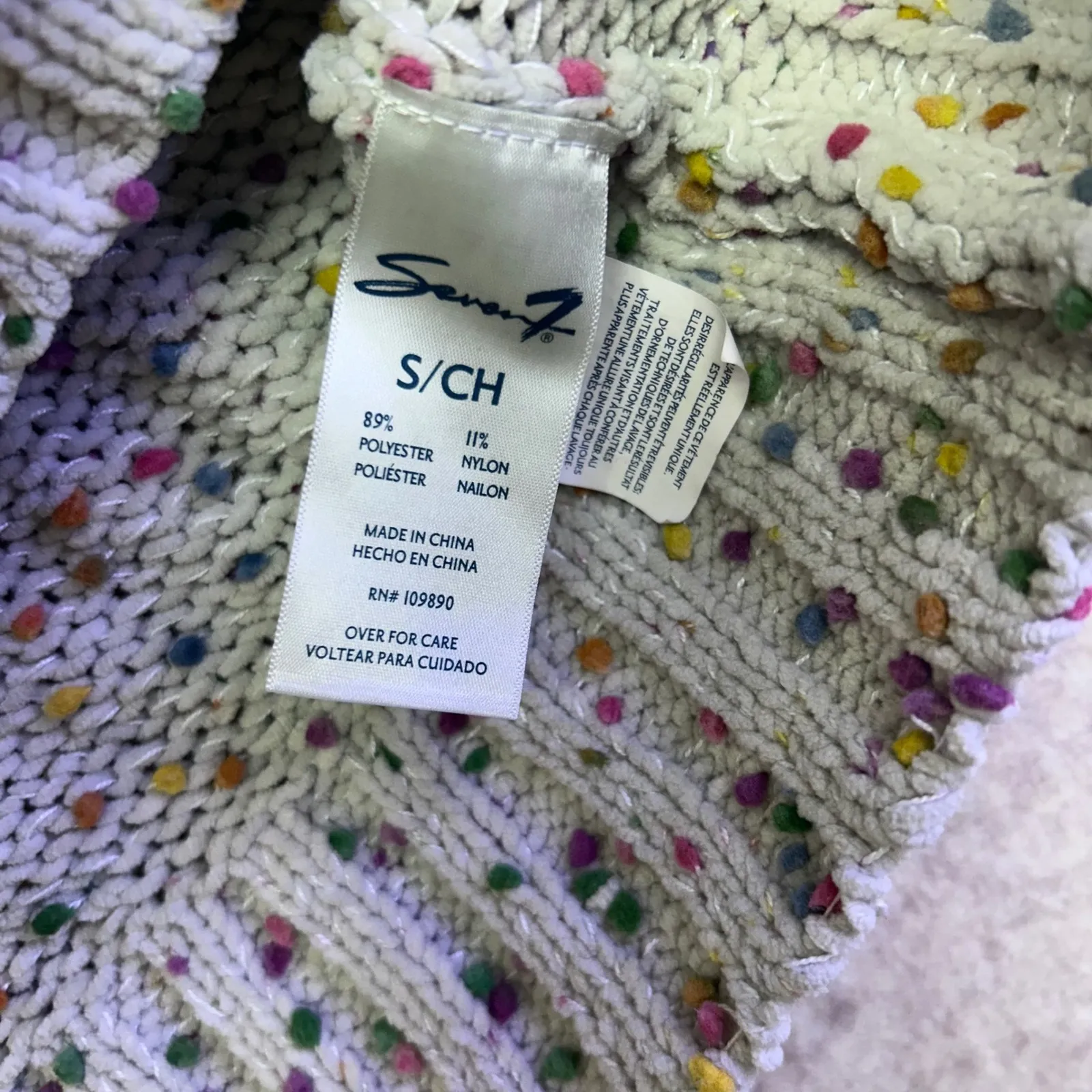 Seven 7 Confetti Pom Pom Knit Sweater Women's Small Crew Neck Multicolored Gray Size undefined - Image 4