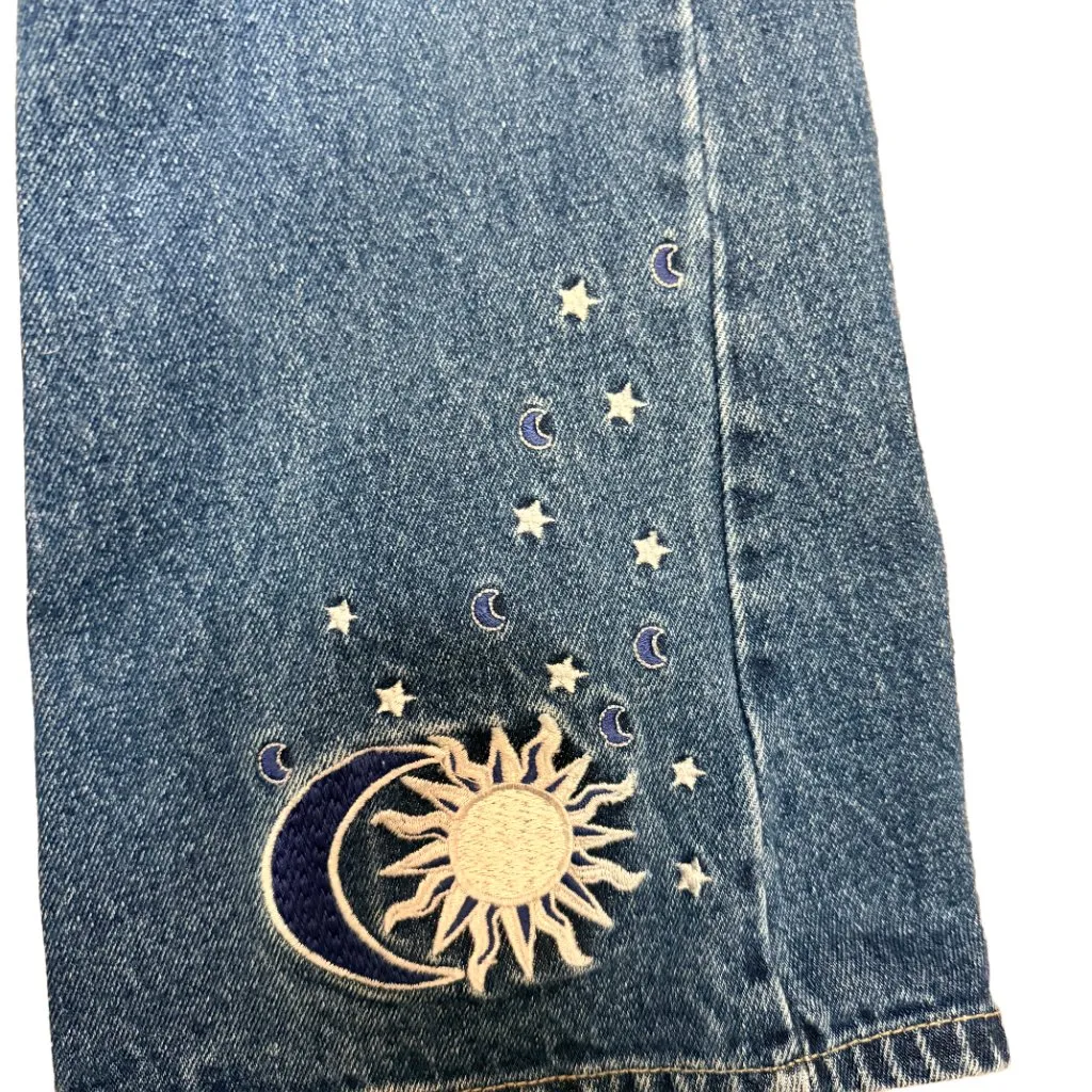 No Boundaries Y2K Flare Jeans Celestial Sun Moon Embroidery Low Rise Size 5 2000 - Image 2