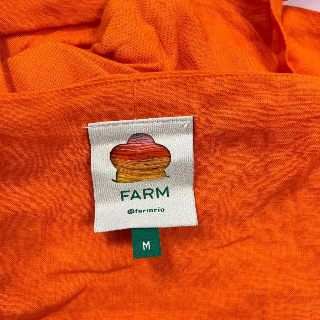 NWOT Farm Rio Orange Bow Linen Crop Top Square Neck Sleeveless Statement Tank M - Image 12