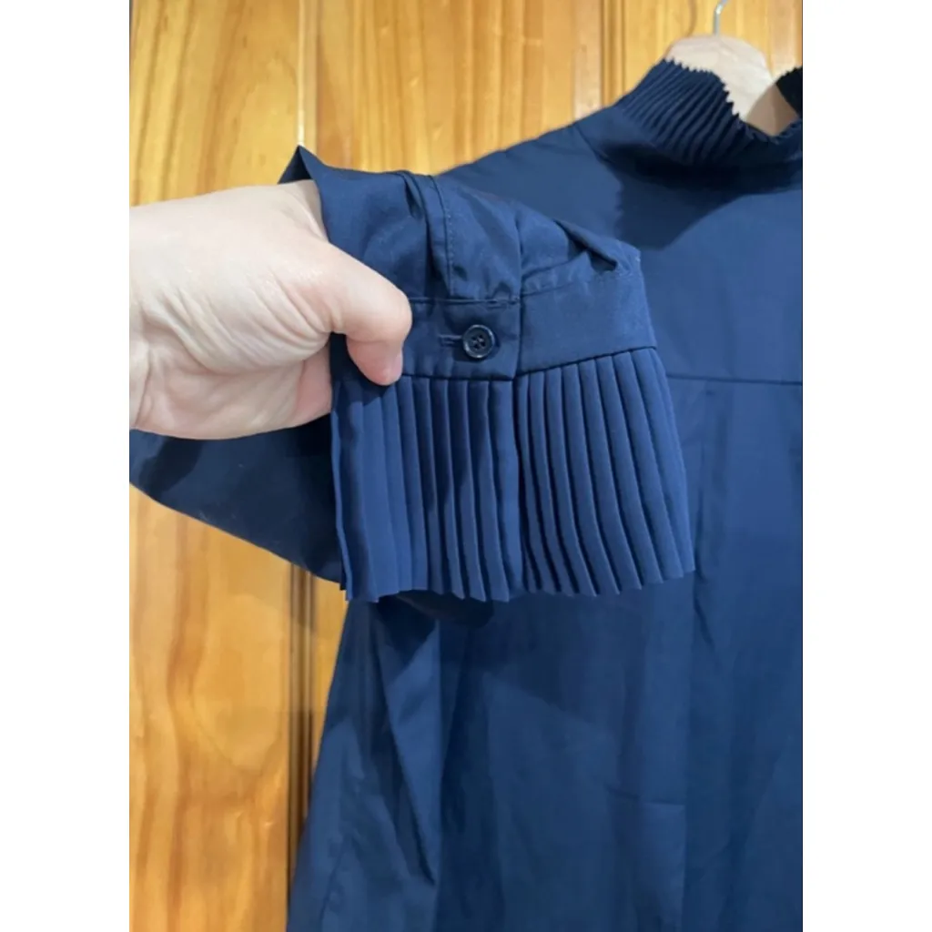 Akris Punto Navy Pleated Collar Long Sleeve Tunic Blouse Size US 8 - Image 6