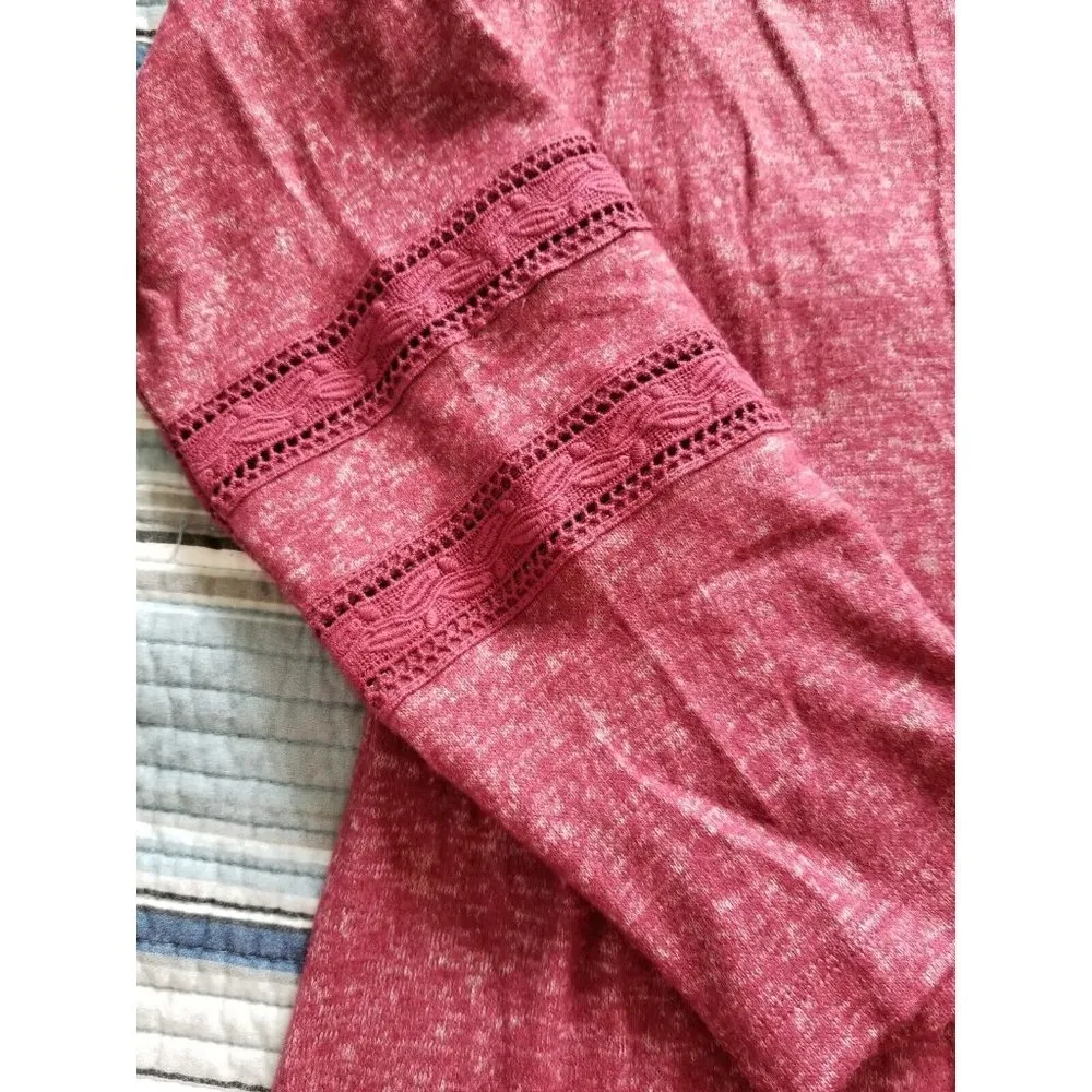 Bobeau Women's Marled  Windsor Wine Lace Accent Open Front Cardigan Sweater Sz M - Image 7