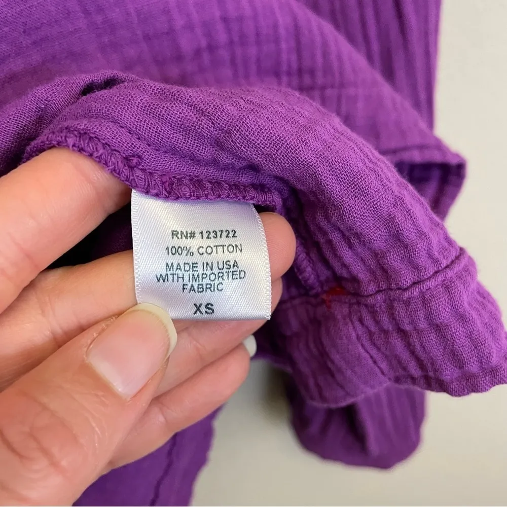 XIRENA Ensley Top Purple‎ Gauze Cotton Long Sleeve Crewneck Blouse Size XS Purple - Image 6
