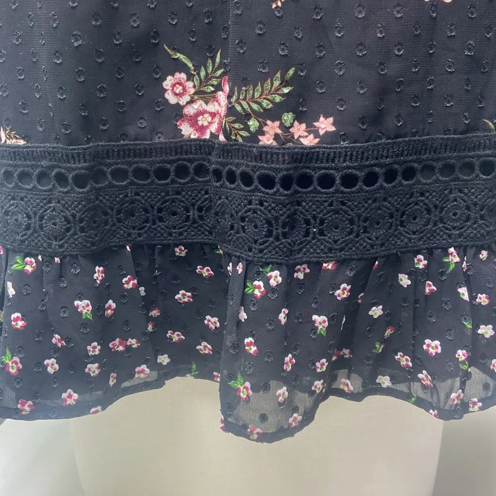 Maeve V Neck Floral Bell Sleeve Black Blouse - Image 8