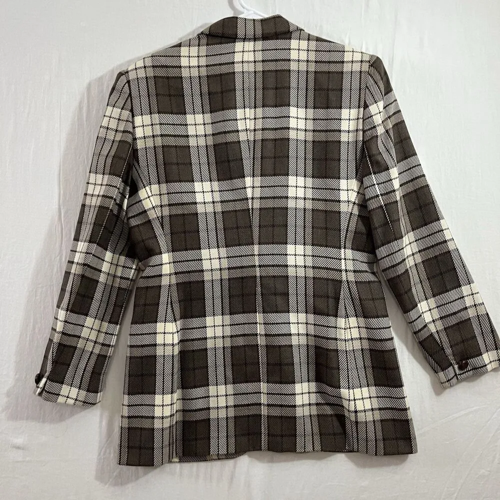 VTG Jones new york plaid blazer 100% Wool Sz 10 Made In USA Preppy College Boho - Image 2